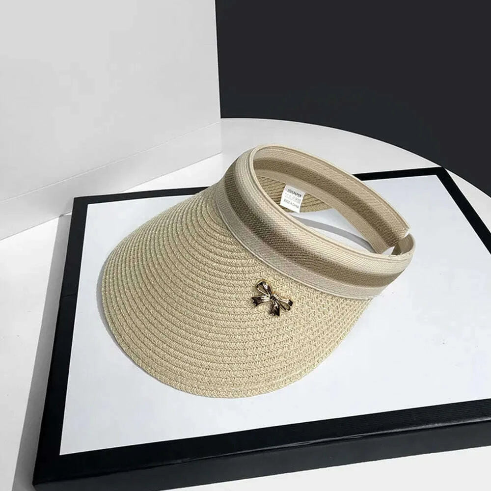 Sun Caps Straw Braid Big Brim Sunscreen Visor Hat Baseball Cap Summer Breathable Bow Tie Decor Outdoor
