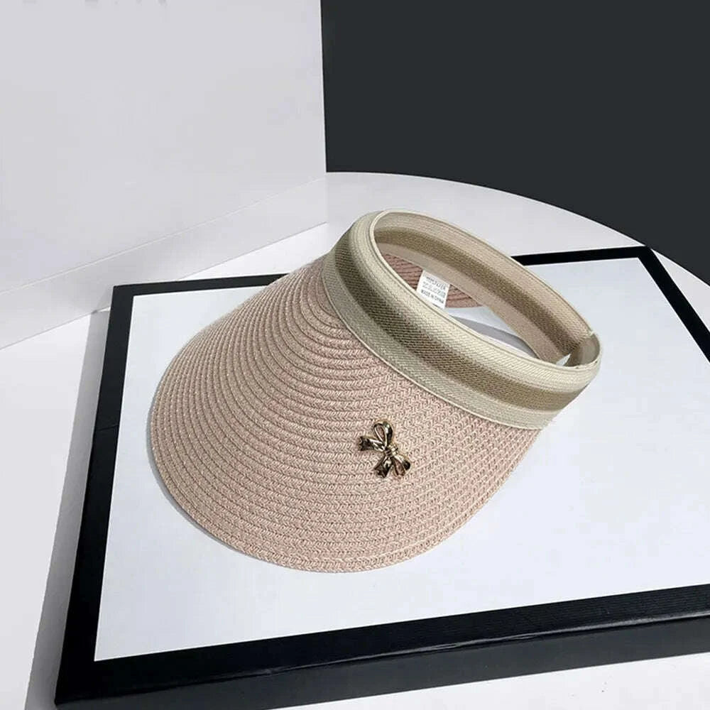 Sun Caps Straw Braid Big Brim Sunscreen Visor Hat Baseball Cap Summer Breathable Bow Tie Decor Outdoor