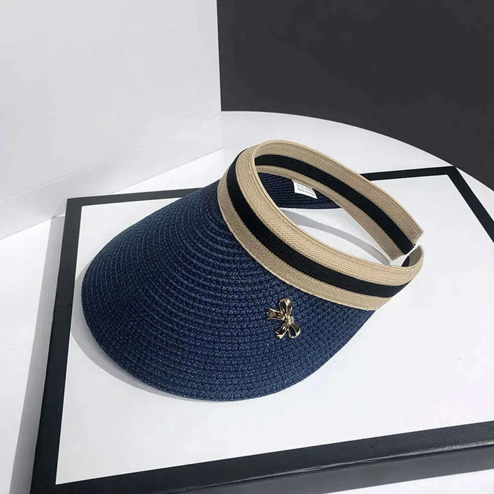Sun Caps Straw Braid Big Brim Sunscreen Visor Hat Baseball Cap Summer Breathable Bow Tie Decor Outdoor