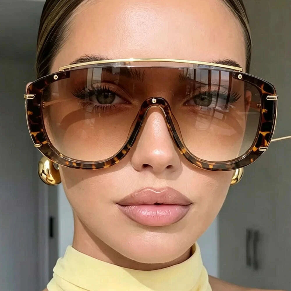 Sunglasses Oversize Shield Alloy Frame Black | KIMLUD