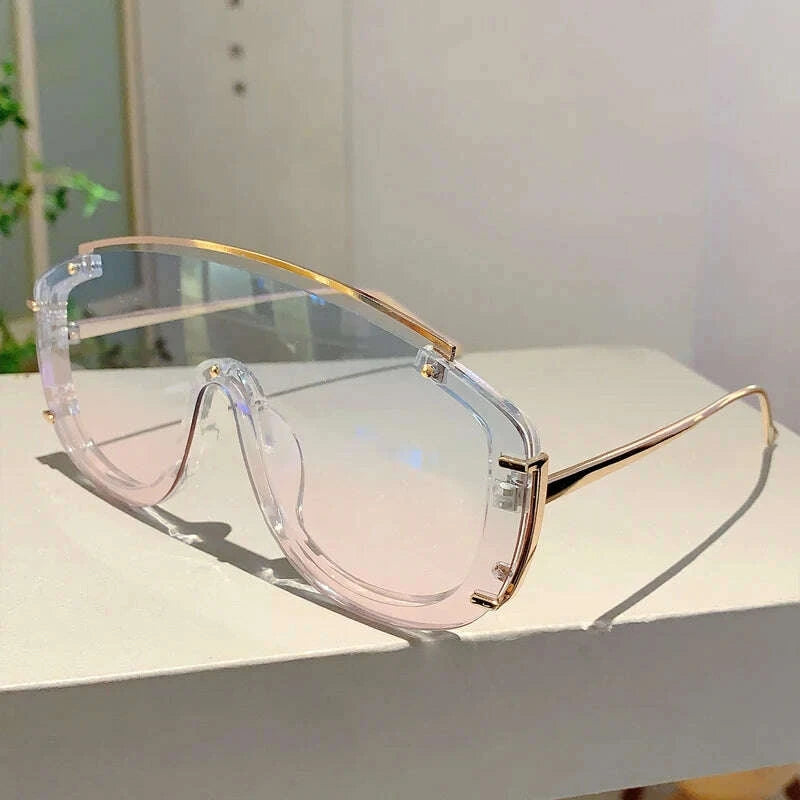 Sunglasses Oversize Shield Alloy Frame Black | KIMLUD