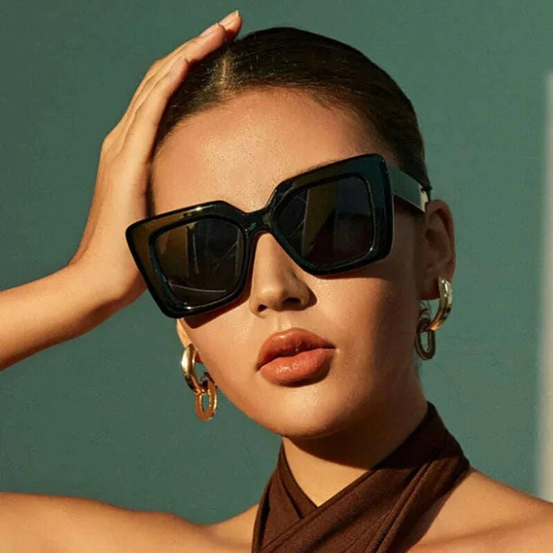 Sunglasses Oversized Square Frame Plastic Black | KIMLUD