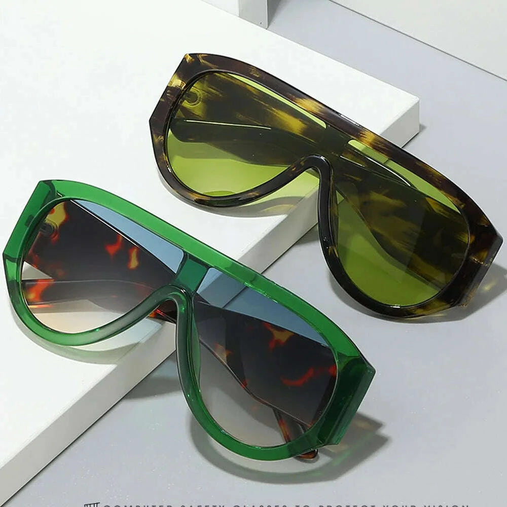 Sunglasses Retro Big Frame Oval Plastic Leopard Print | KIMLUD