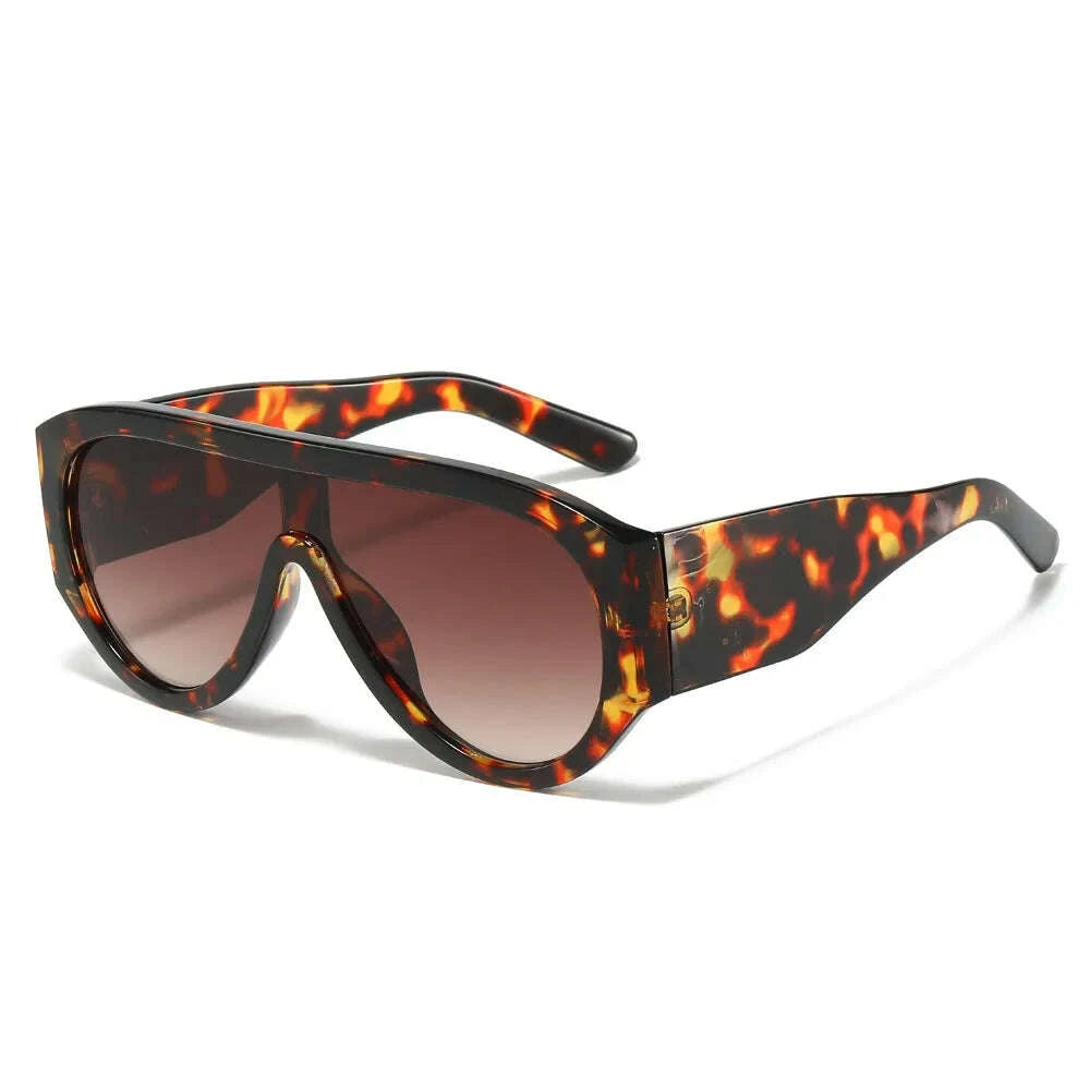 Sunglasses Retro Big Frame Oval Plastic Leopard Print | KIMLUD