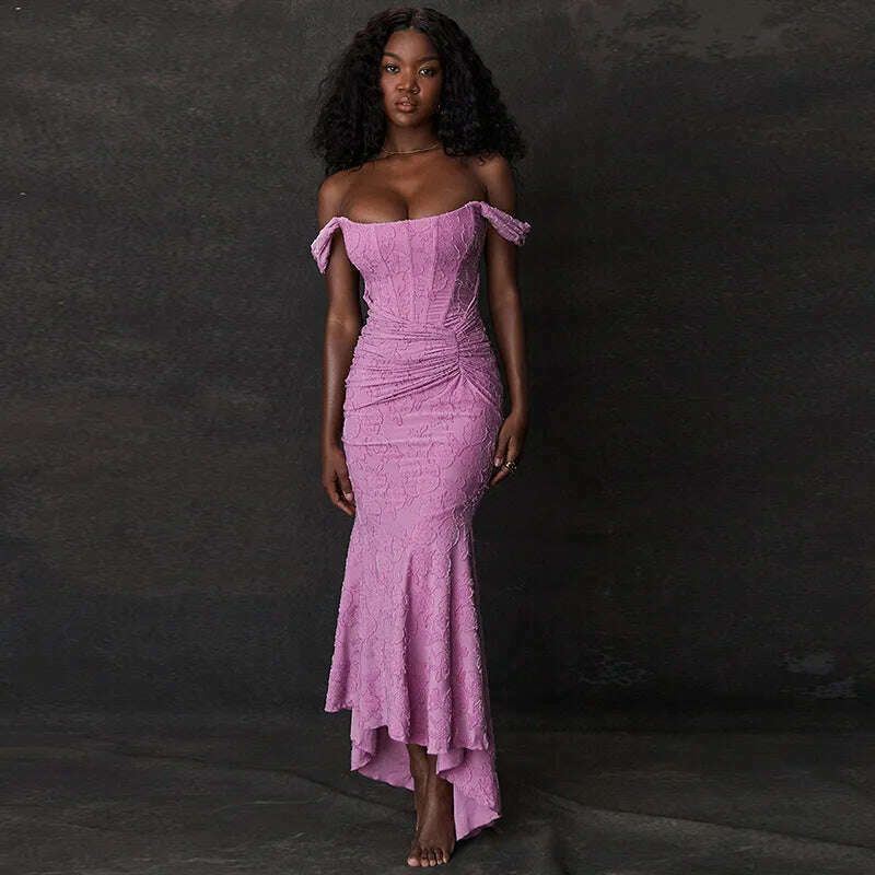 KIMLUD, Suninheart Maxi Formal Occasion Dress Sexy Off The Shoulder Hem Bodycon Party Dress Purple Elegant Women's Clothing, KIMLUD Womens Clothes