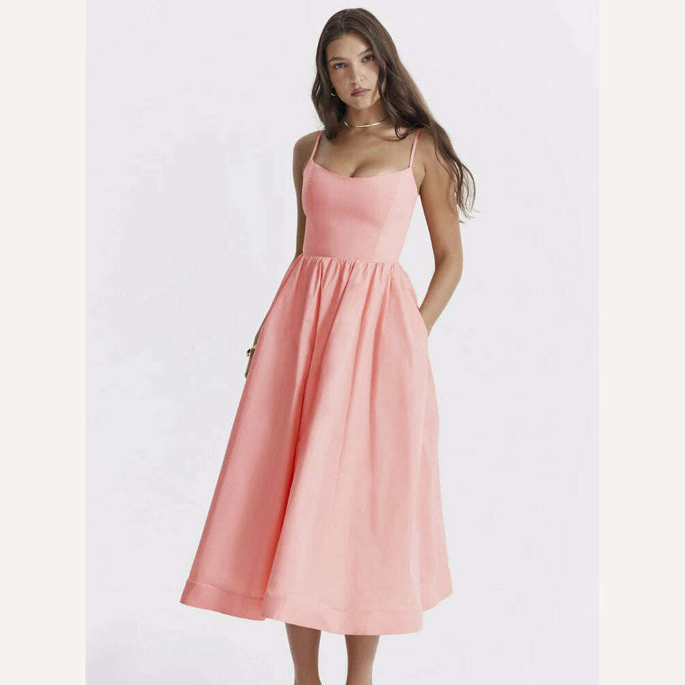 KIMLUD, Suninheart Women Elegant Long Party Dresses Pink Spaghetti Strap A Line Dress Casual Holiday Vacation Ladies Birthday Dress, KIMLUD Womens Clothes