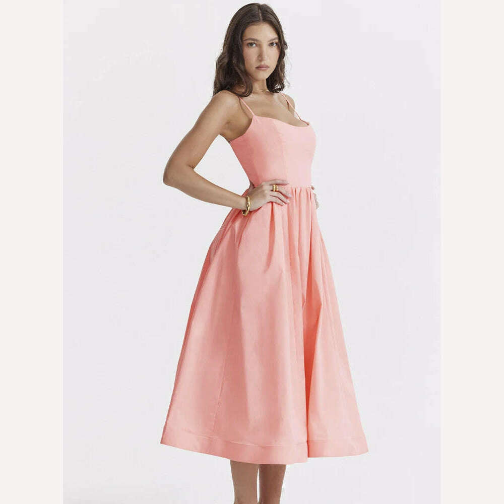 KIMLUD, Suninheart Women Elegant Long Party Dresses Pink Spaghetti Strap A Line Dress Casual Holiday Vacation Ladies Birthday Dress, KIMLUD Womens Clothes