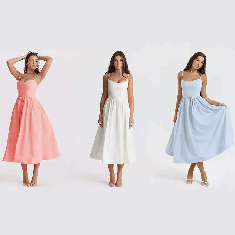 KIMLUD, Suninheart Women Elegant Long Party Dresses Pink Spaghetti Strap A Line Dress Casual Holiday Vacation Ladies Birthday Dress, KIMLUD Womens Clothes