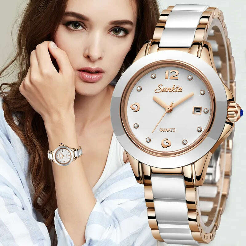 KIMLUD, SUNKTA Fashion Women Watches Rose Gold Ladies Bracelet Watches Reloj Mujer 2023 New Creative Waterproof Quartz Watches For Women, KIMLUD Womens Clothes