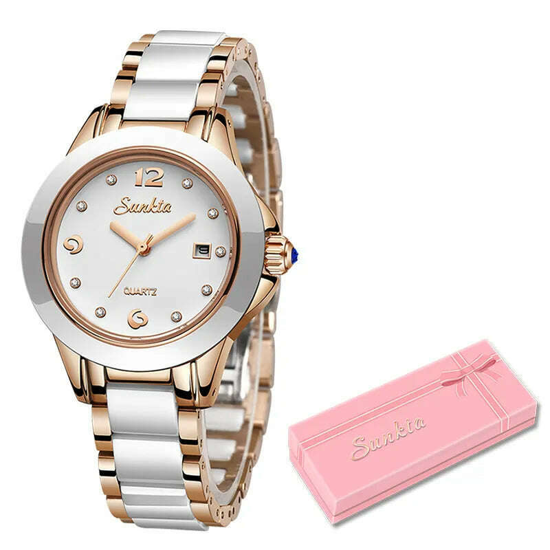 SUNKTA Fashion Women Watches Rose Gold Ladies Bracelet Watches Reloj Mujer 2023 New Creative Waterproof Quartz Watches For Women - KIMLUD