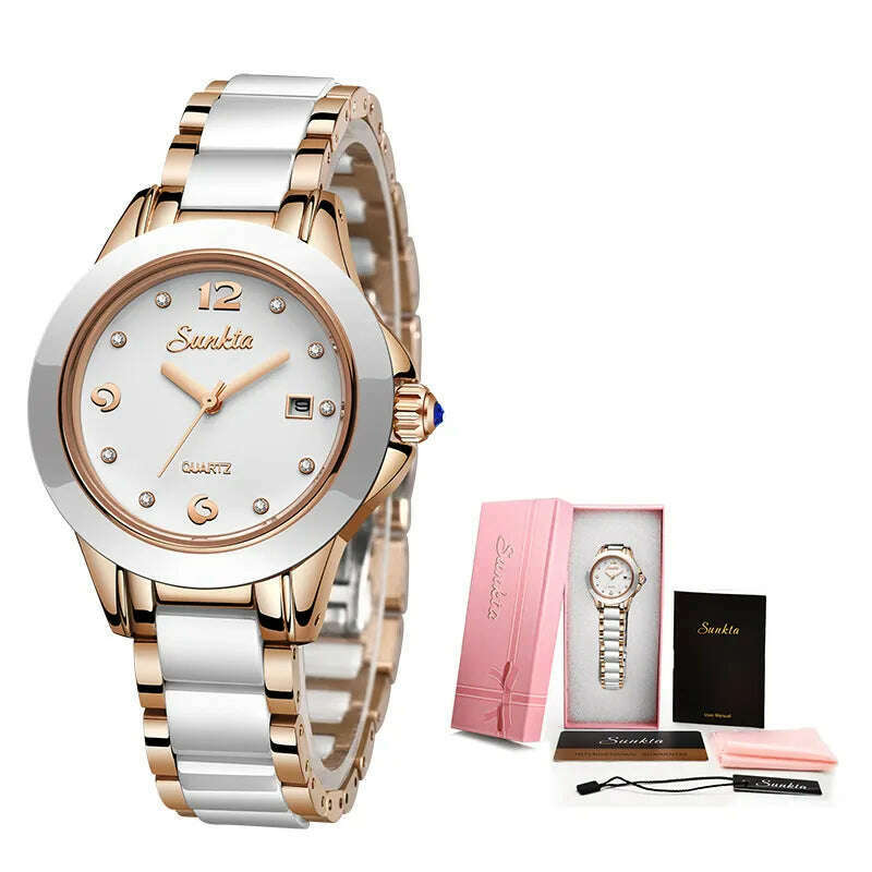 SUNKTA Fashion Women Watches Rose Gold Ladies Bracelet Watches Reloj Mujer 2023 New Creative Waterproof Quartz Watches For Women - KIMLUD