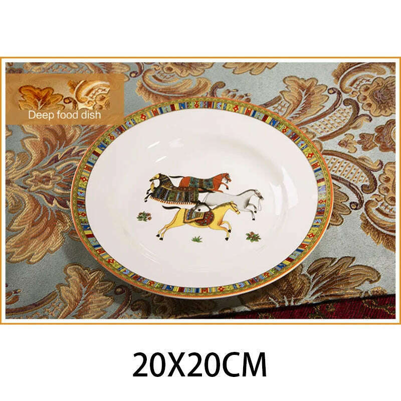 KIMLUD, Super DIY China Bowl Dish & Plate Korean Tableware Set High-End Ceramic Works European-Style Phnom Penh Home Gift Flatware Set, 20X20CM, KIMLUD APPAREL - Womens Clothes
