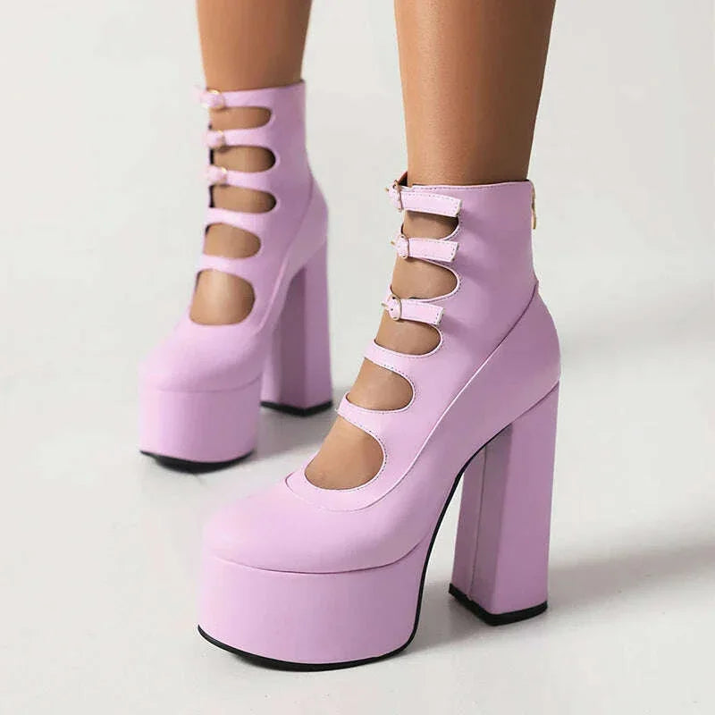 KIMLUD, Super High Waterproof Platform Microfiber Material Roman Style Golden Hollow Sexy Woman's Ankle Boots Back Zipper Plush Lining, KIMLUD Womens Clothes