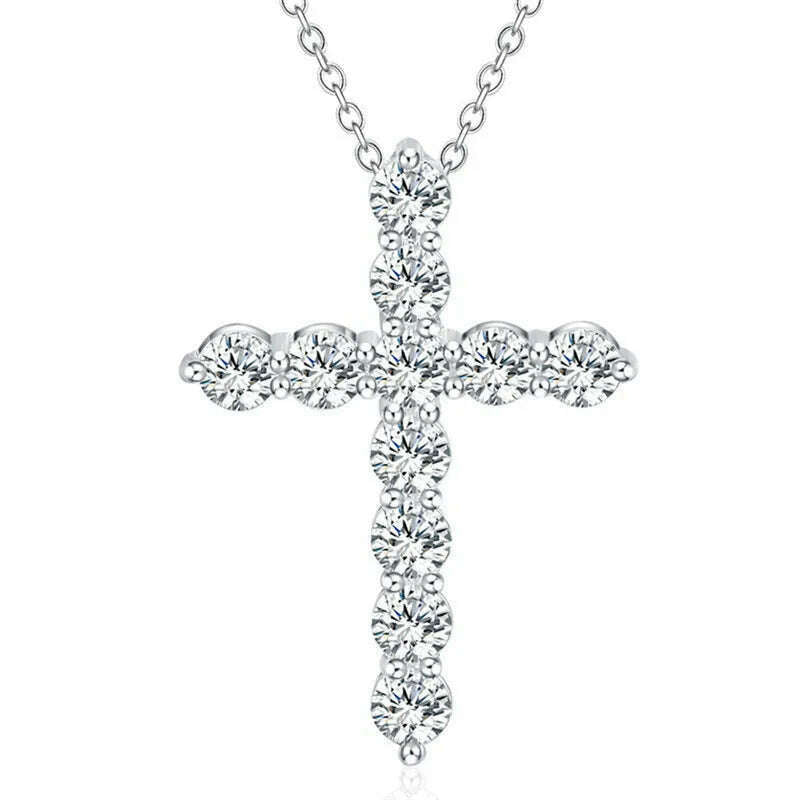 KIMLUD, Super shiny AAA Zircon 925 Sterling Silver Cross Pendant Necklaces For Women Party Charm Wedding Fashion Jewelry Gifts, Default Title, KIMLUD Womens Clothes