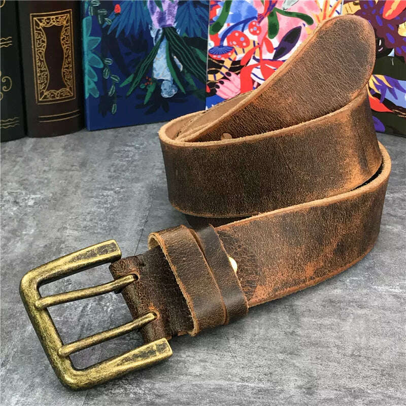 KIMLUD, Super Wide 4.2CM Luxury Thick Genuine Leather Men Belt Double Buckle Belt Ceinture Leather Belt Men Jeans Trouser Belt MBT0018, KIMLUD Womens Clothes