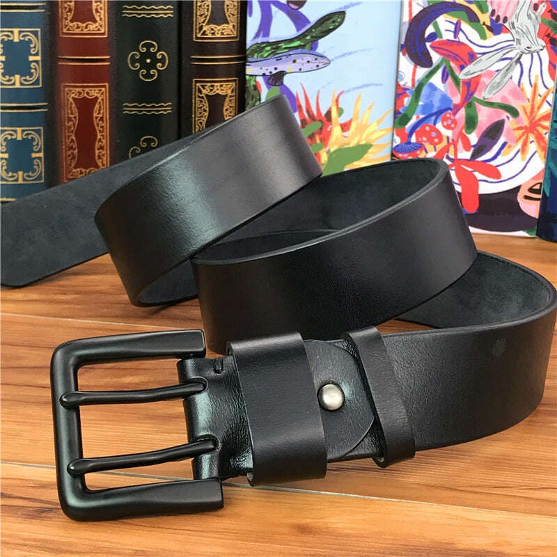 KIMLUD, Super Wide 4.2CM Luxury Thick Genuine Leather Men Belt Double Buckle Belt Ceinture Leather Belt Men Jeans Trouser Belt MBT0018, KIMLUD Womens ClothesKIMLUD, Super Wide 4.2CM Luxury Thick Genuine Leather Men Belt Double Buckle Belt Ceinture Leather Belt Men Jeans Trouser Belt MBT0018, MBT0018 BLACK / 95cm, KIMLUD APPAREL - Womens Clothes