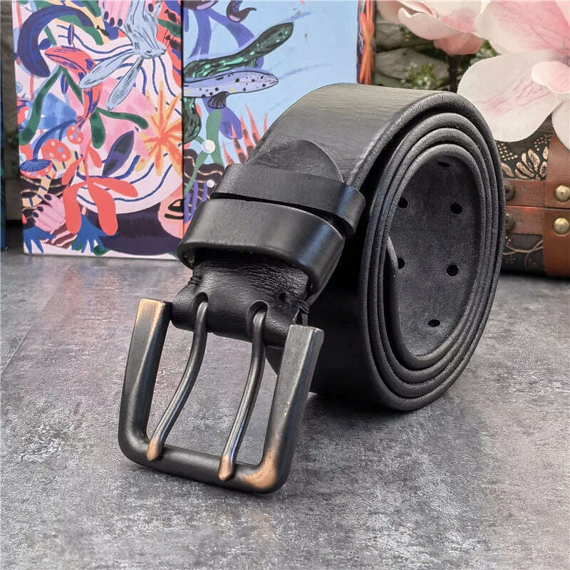 KIMLUD, Super Wide 4.2CM Luxury Thick Genuine Leather Men Belt Double Buckle Belt Ceinture Leather Belt Men Jeans Trouser Belt MBT0018, KIMLUD Womens ClothesKIMLUD, Super Wide 4.2CM Luxury Thick Genuine Leather Men Belt Double Buckle Belt Ceinture Leather Belt Men Jeans Trouser Belt MBT0018, MBT0018 G-BLACK / 95cm, KIMLUD APPAREL - Womens Clothes