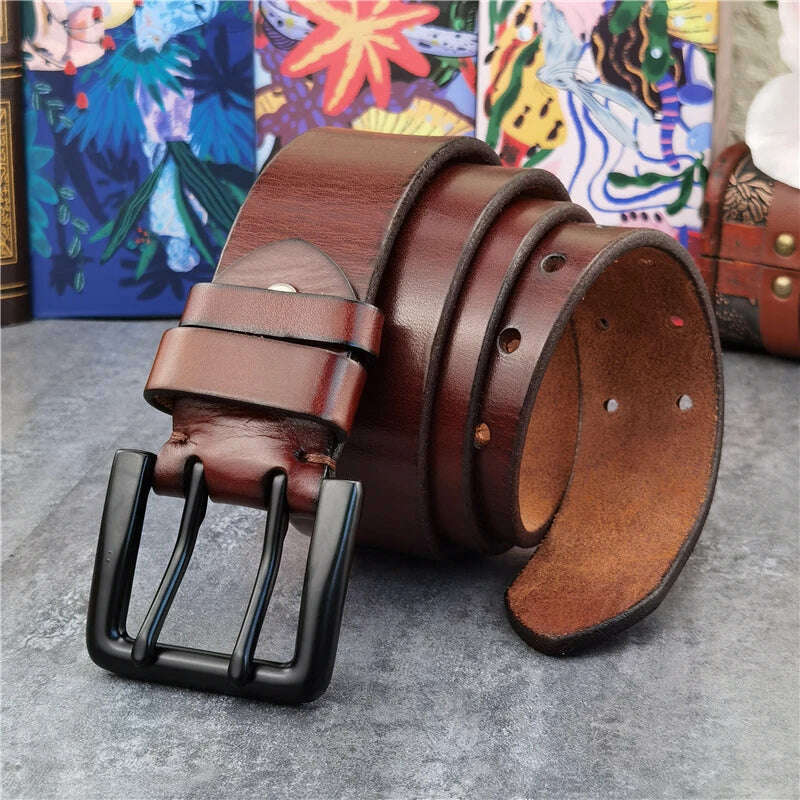 KIMLUD, Super Wide 4.2CM Luxury Thick Genuine Leather Men Belt Double Buckle Belt Ceinture Leather Belt Men Jeans Trouser Belt MBT0018, KIMLUD Womens Clothes