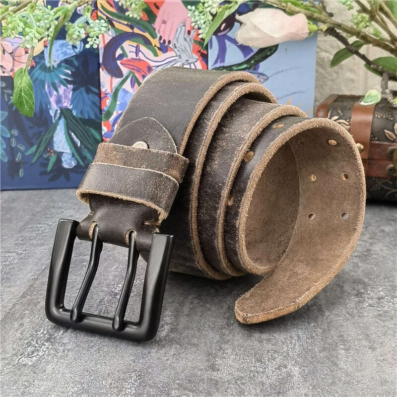 KIMLUD, Super Wide 4.2CM Luxury Thick Genuine Leather Men Belt Double Buckle Belt Ceinture Leather Belt Men Jeans Trouser Belt MBT0018, KIMLUD Womens Clothes