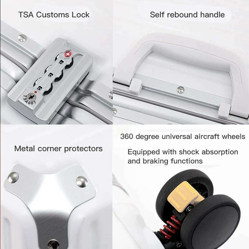 KIMLUD, sushimu Suitcase Wide Handle Travel Suitcase Men 20 24 26 Carry-On Luggage Women PC Aluminum Frame Trolley Case, KIMLUD Womens Clothes