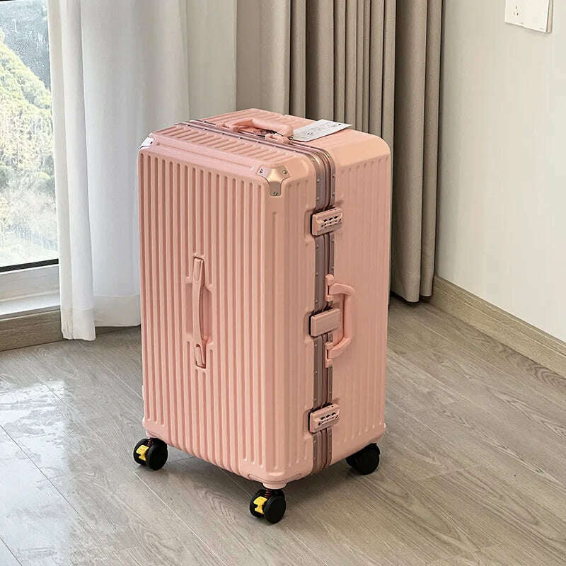 KIMLUD, sushimu Suitcase Wide Handle Travel Suitcase Men 20 24 26 Carry-On Luggage Women PC Aluminum Frame Trolley Case, Pink / 24Inches 600mm, KIMLUD APPAREL - Womens Clothes