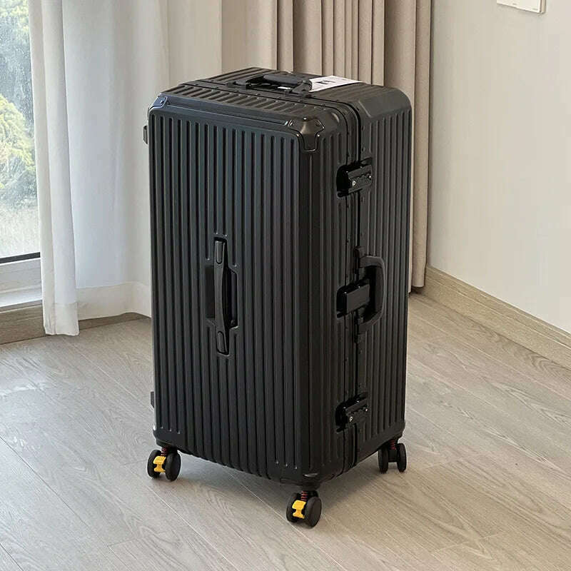 KIMLUD, sushimu Suitcase Wide Handle Travel Suitcase Men 20 24 26 Carry-On Luggage Women PC Aluminum Frame Trolley Case, black / 24Inches 600mm, KIMLUD APPAREL - Womens Clothes
