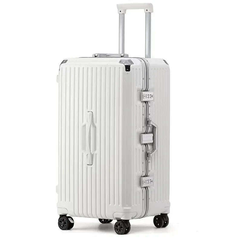 KIMLUD, sushimu Suitcase Wide Handle Travel Suitcase Men 20 24 26 Carry-On Luggage Women PC Aluminum Frame Trolley Case, WHITE / 24Inches 600mm, KIMLUD APPAREL - Womens Clothes