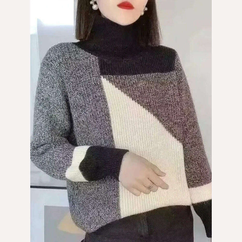 KIMLUD, Sweater New In Autumn Winter Clothes Women Long Sleeve Top Turtleneck Korean Fashion Patchwork Elegance Loose Casual Sweaters, grey / S, KIMLUD APPAREL - Womens Clothes