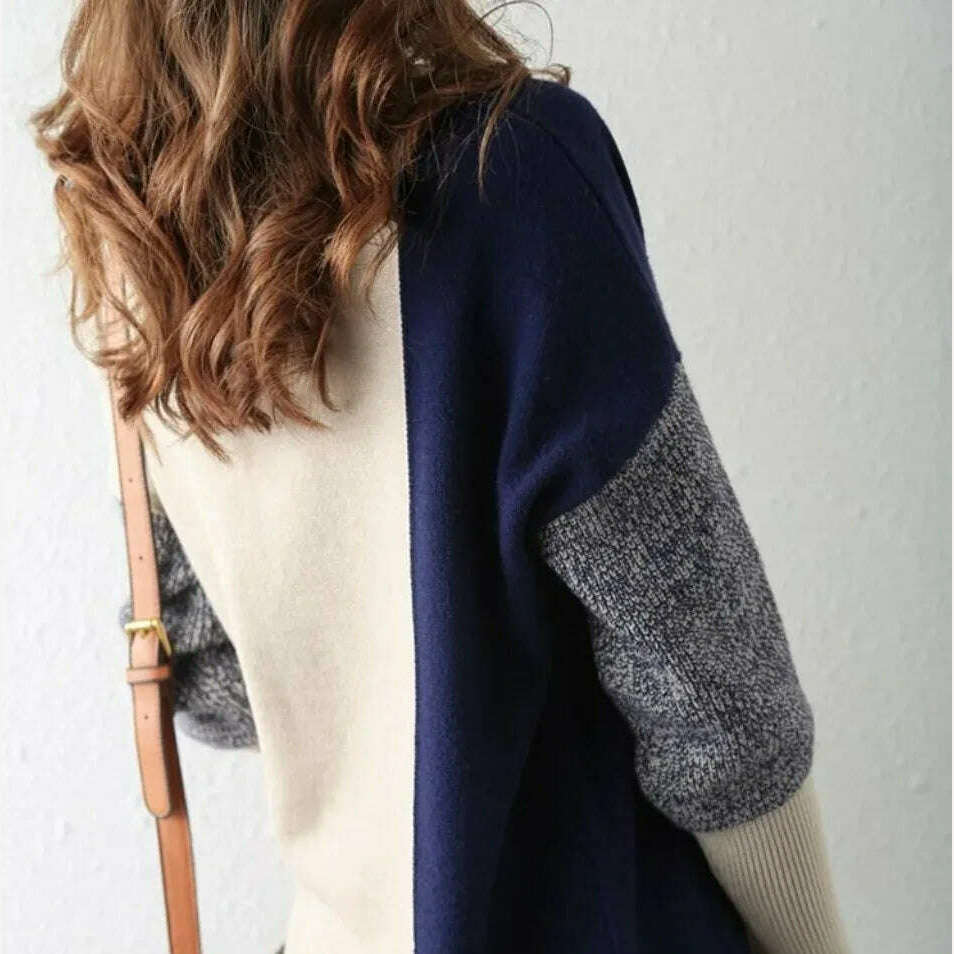 KIMLUD, Sweater New In Autumn Winter Clothes Women Long Sleeve Top Turtleneck Korean Fashion Patchwork Elegance Loose Casual Sweaters, KIMLUD Womens Clothes