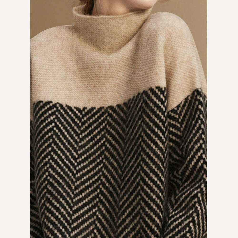 KIMLUD, Sweater Women Korean Fashion Retro Matching Semi-turtleneck Knitted Pullover 2023 Autumn Winter New Loose Sweater Office Lady, KIMLUD Womens Clothes