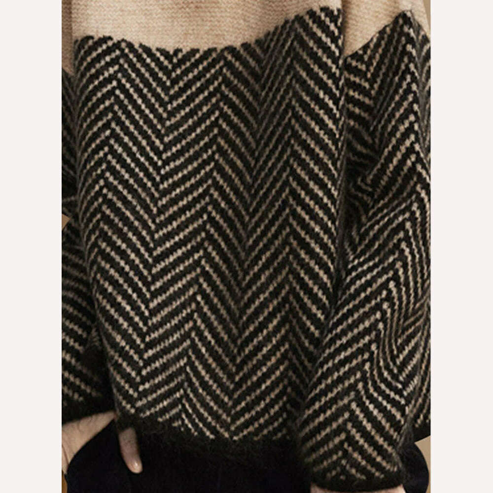 KIMLUD, Sweater Women Korean Fashion Retro Matching Semi-turtleneck Knitted Pullover 2023 Autumn Winter New Loose Sweater Office Lady, KIMLUD Womens Clothes