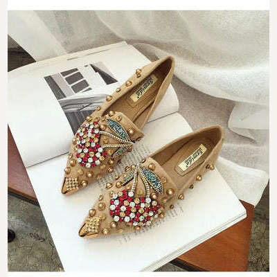KIMLUD, SWYIVY Woman Flats Loafers Shoes Rhinestone Crystal Loafers Ladies Casual Shoes For Women Pointed-Toe Flats Spring and Autumn, KIMLUD Womens ClothesKIMLUD, SWYIVY Woman Flats Loafers Shoes Rhinestone Crystal Loafers Ladies Casual Shoes For Women Pointed-Toe Flats Spring and Autumn, Beige cherryl laofer / 35, KIMLUD APPAREL - Womens Clothes