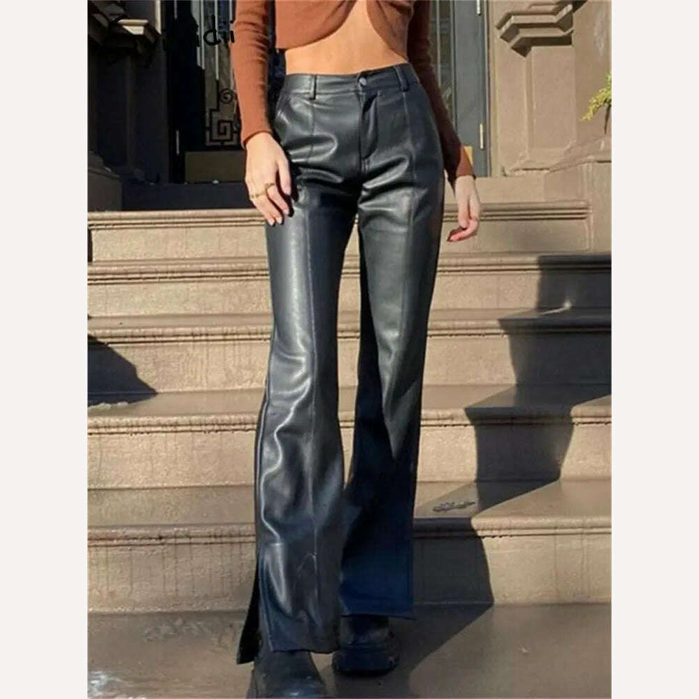 Syiwidii Leather Flare Pants Women Fall Winter 2022 High Waisted Vintage Streetwear Black Brown Wide Leg Pants Fashion Trousers - KIMLUD