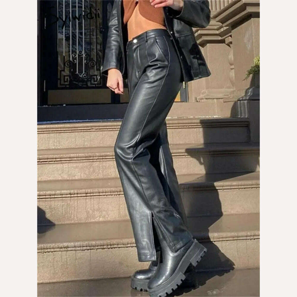 Syiwidii Leather Flare Pants Women Fall Winter 2022 High Waisted Vintage Streetwear Black Brown Wide Leg Pants Fashion Trousers - KIMLUD
