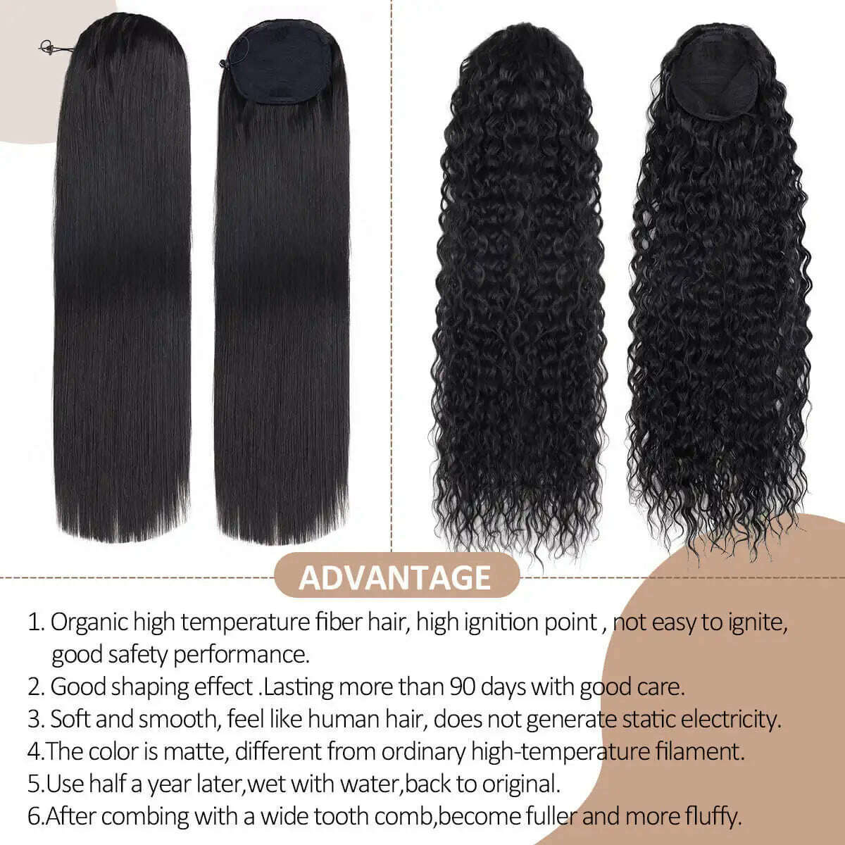 KIMLUD, Synthetic Drawstring Ponytail Long Kinky Curly Ponytail Organic Chip-In Hair Extension P4/27 Clip In Pony-Tail By YAKIBEAUTY, KIMLUD Womens Clothes