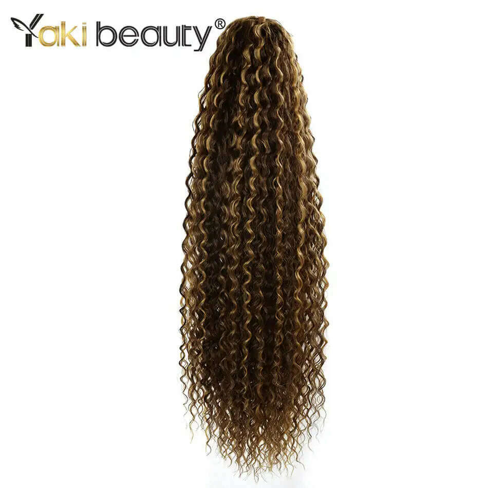KIMLUD, Synthetic Drawstring Ponytail Long Kinky Curly Ponytail Organic Chip-In Hair Extension P4/27 Clip In Pony-Tail By YAKIBEAUTY, KIMLUD Womens Clothes