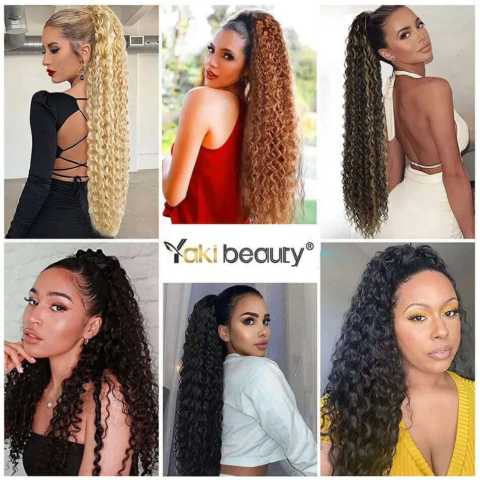 KIMLUD, Synthetic Drawstring Ponytail Long Kinky Curly Ponytail Organic Chip-In Hair Extension P4/27 Clip In Pony-Tail By YAKIBEAUTY, KIMLUD Womens Clothes