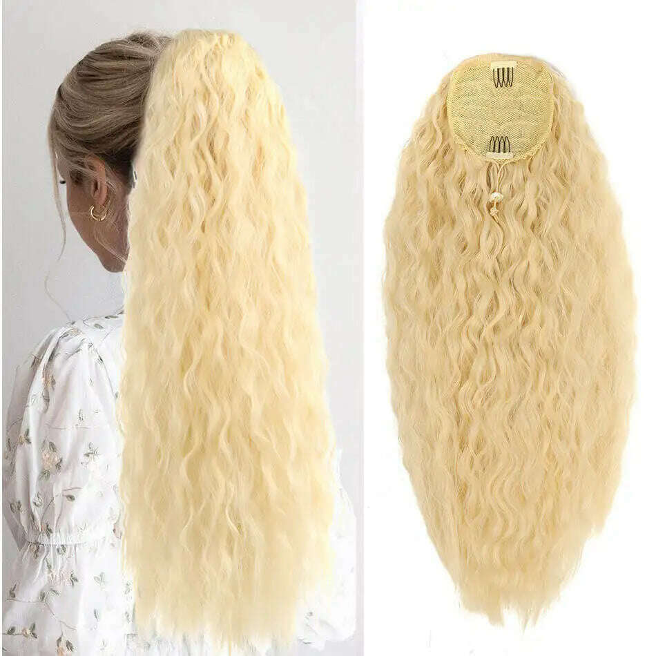 KIMLUD, Synthetic Drawstring Ponytail Long Kinky Curly Ponytail Organic Chip-In Hair Extension P4/27 Clip In Pony-Tail By YAKIBEAUTY, NW 613 24inch / 24inches 65cm, KIMLUD APPAREL - Womens Clothes