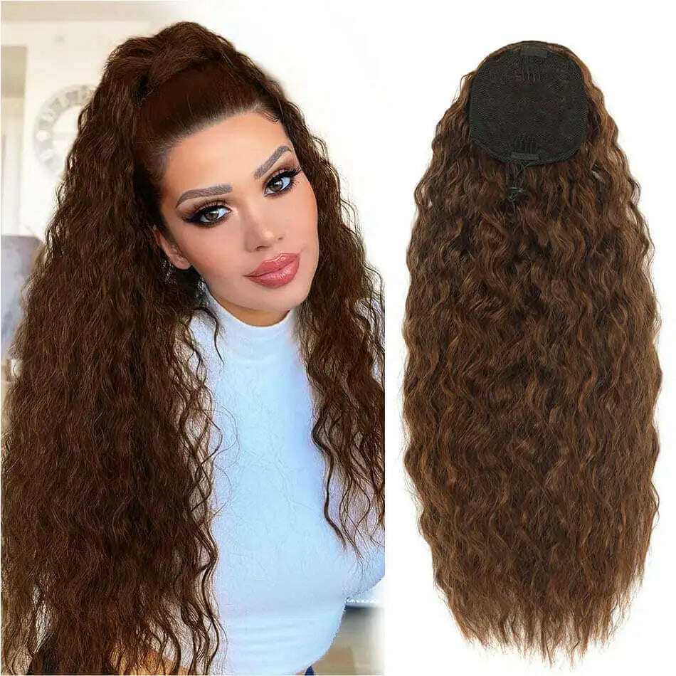 KIMLUD, Synthetic Drawstring Ponytail Long Kinky Curly Ponytail Organic Chip-In Hair Extension P4/27 Clip In Pony-Tail By YAKIBEAUTY, NW 2-30 24inch / 24inches 65cm, KIMLUD APPAREL - Womens Clothes