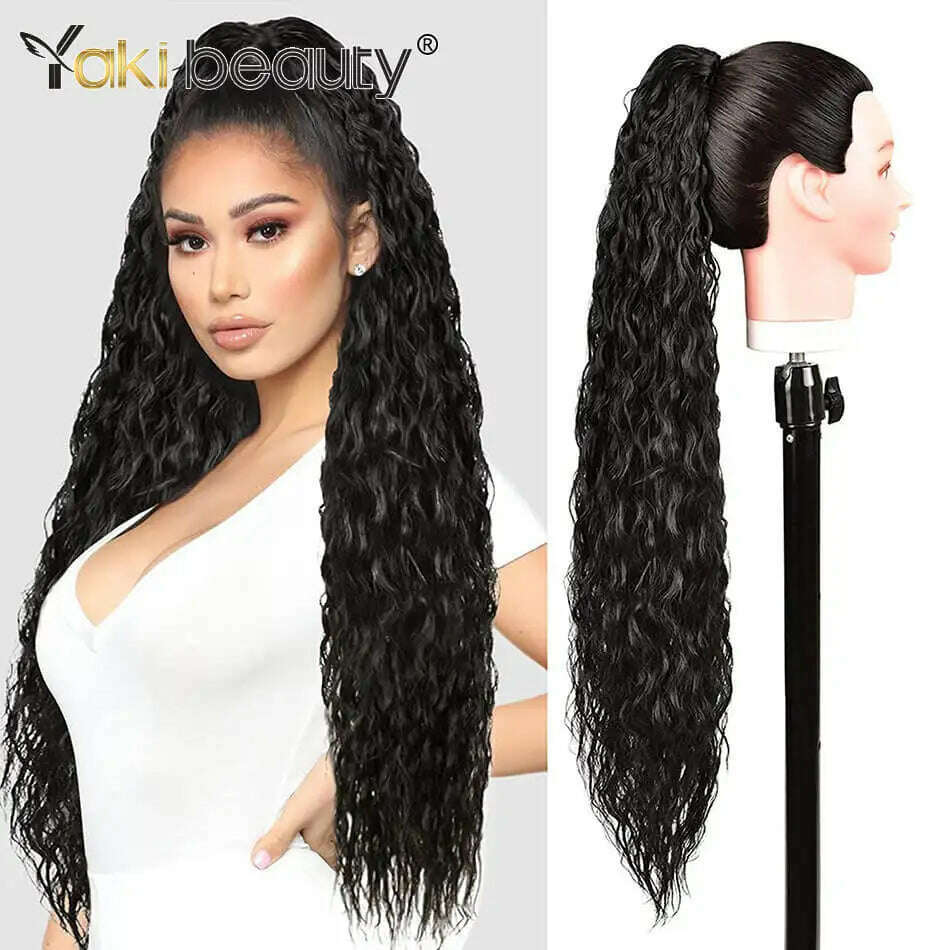 KIMLUD, Synthetic Drawstring Ponytail Long Kinky Curly Ponytail Organic Chip-In Hair Extension P4/27 Clip In Pony-Tail By YAKIBEAUTY, NW 4 / 32inches 85cm, KIMLUD APPAREL - Womens Clothes