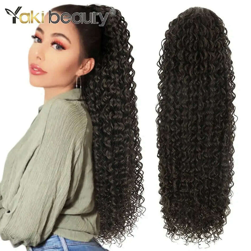 KIMLUD, Synthetic Drawstring Ponytail Long Kinky Curly Ponytail Organic Chip-In Hair Extension P4/27 Clip In Pony-Tail By YAKIBEAUTY, CW 2 / 32inches 85cm, KIMLUD APPAREL - Womens Clothes