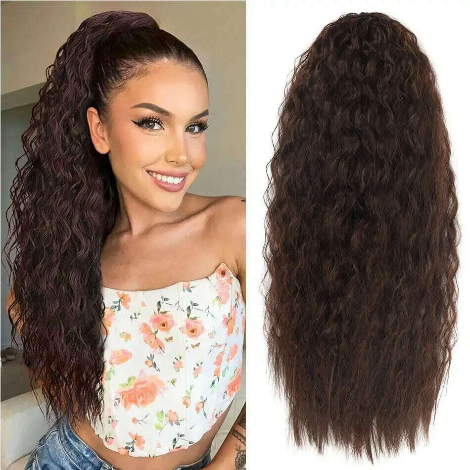 KIMLUD, Synthetic Drawstring Ponytail Long Kinky Curly Ponytail Organic Chip-In Hair Extension P4/27 Clip In Pony-Tail By YAKIBEAUTY, NW 2-33 24inch / 24inches 65cm, KIMLUD APPAREL - Womens Clothes