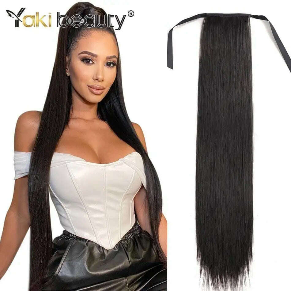 KIMLUD, Synthetic Drawstring Ponytail Long Kinky Curly Ponytail Organic Chip-In Hair Extension P4/27 Clip In Pony-Tail By YAKIBEAUTY, ST Strap 1B / 24inches 65cm, KIMLUD APPAREL - Womens Clothes
