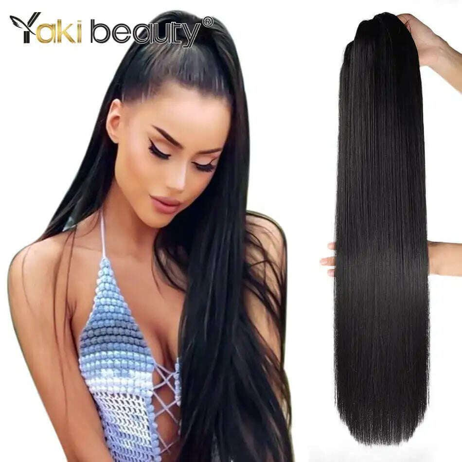 KIMLUD, Synthetic Drawstring Ponytail Long Kinky Curly Ponytail Organic Chip-In Hair Extension P4/27 Clip In Pony-Tail By YAKIBEAUTY, ST 1B / 24inches 65cm, KIMLUD APPAREL - Womens Clothes