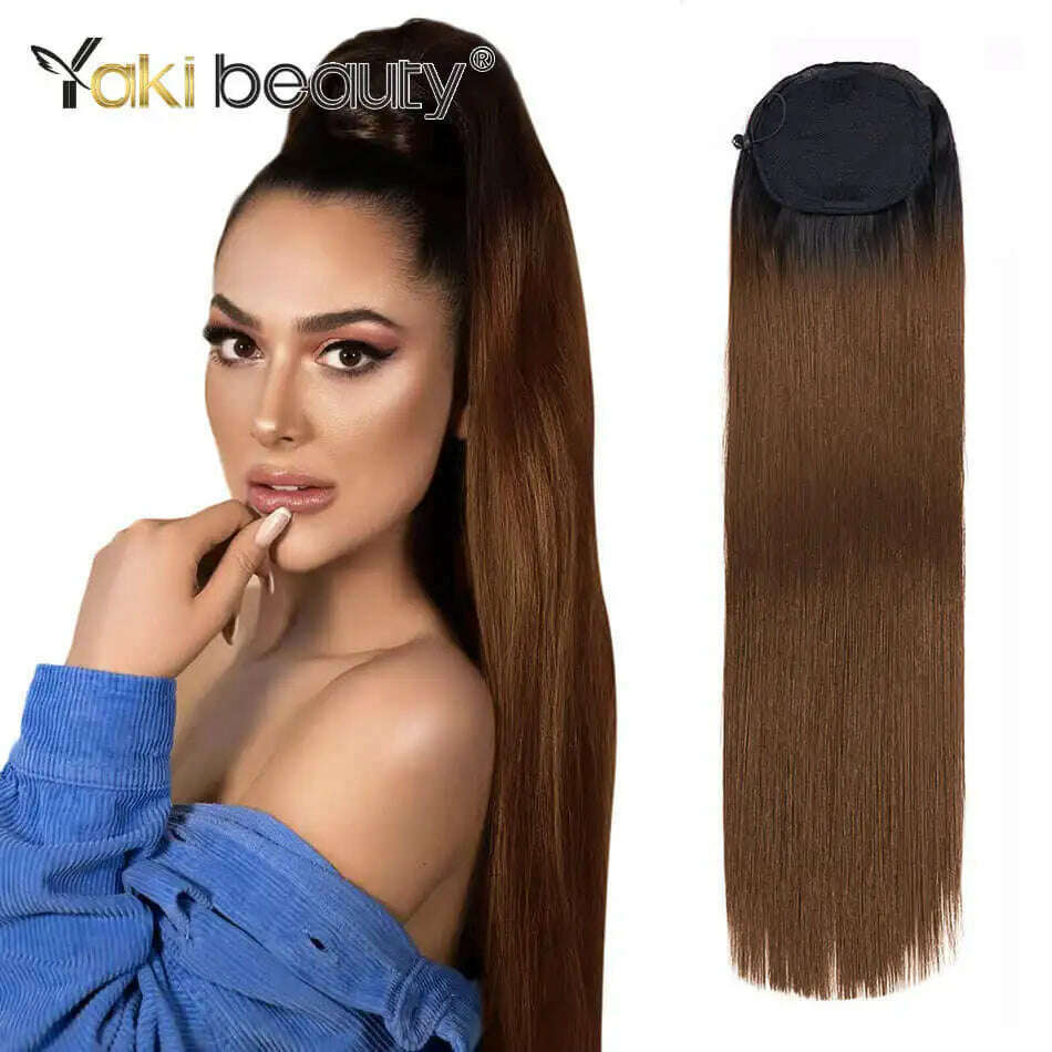 KIMLUD, Synthetic Drawstring Ponytail Long Kinky Curly Ponytail Organic Chip-In Hair Extension P4/27 Clip In Pony-Tail By YAKIBEAUTY, ST T2-30 / 32inches 85cm, KIMLUD APPAREL - Womens Clothes