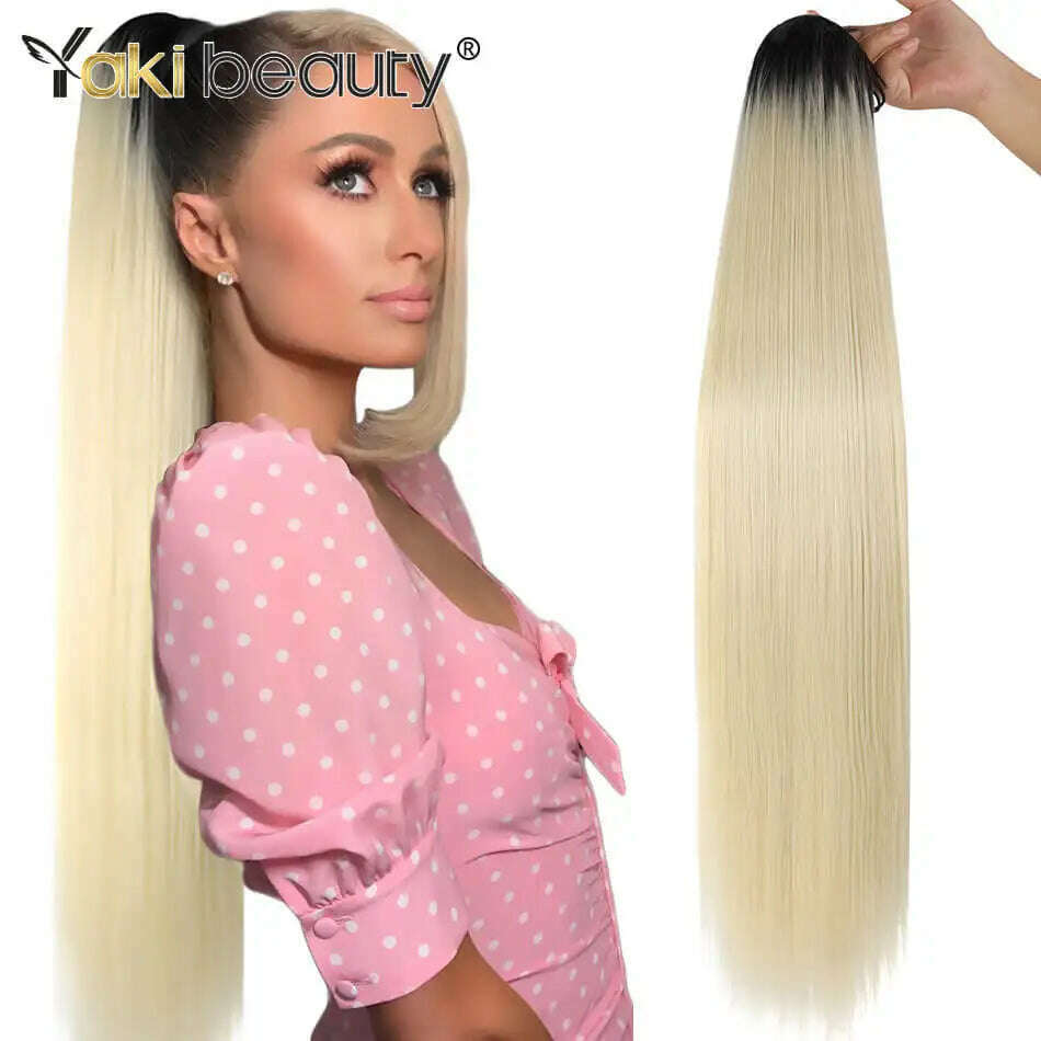KIMLUD, Synthetic Drawstring Ponytail Long Kinky Curly Ponytail Organic Chip-In Hair Extension P4/27 Clip In Pony-Tail By YAKIBEAUTY, ST T2-613 / 32inches 85cm, KIMLUD APPAREL - Womens Clothes