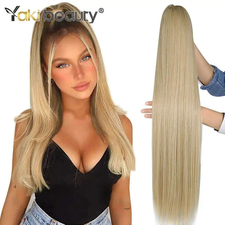 KIMLUD, Synthetic Drawstring Ponytail Long Kinky Curly Ponytail Organic Chip-In Hair Extension P4/27 Clip In Pony-Tail By YAKIBEAUTY, ST P27-613 / 32inches 85cm, KIMLUD APPAREL - Womens Clothes