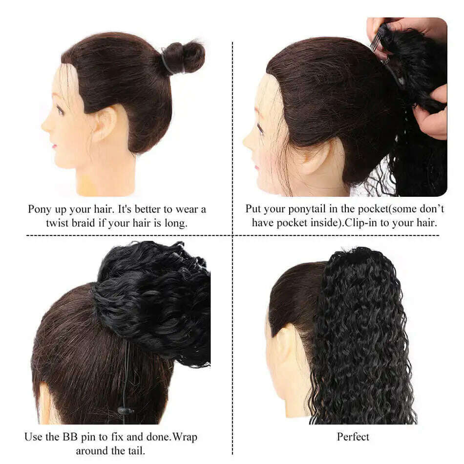 KIMLUD, Synthetic Long Kinky Curly Ponytail 24inch Drawstring Ponytail Chip-In Hair Extension MT4/27# Wrap Around Ponytail, KIMLUD Womens Clothes