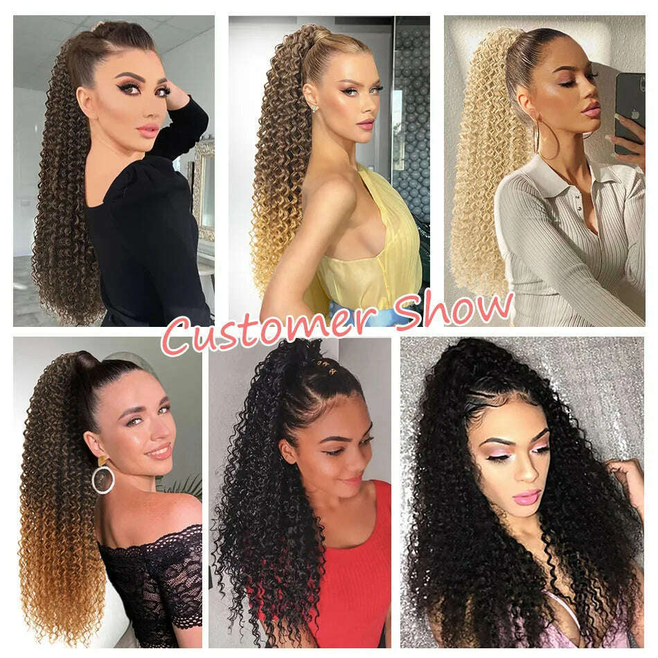 KIMLUD, Synthetic Long Kinky Curly Ponytail 24inch Drawstring Ponytail Chip-In Hair Extension MT4/27# Wrap Around Ponytail, KIMLUD Womens Clothes