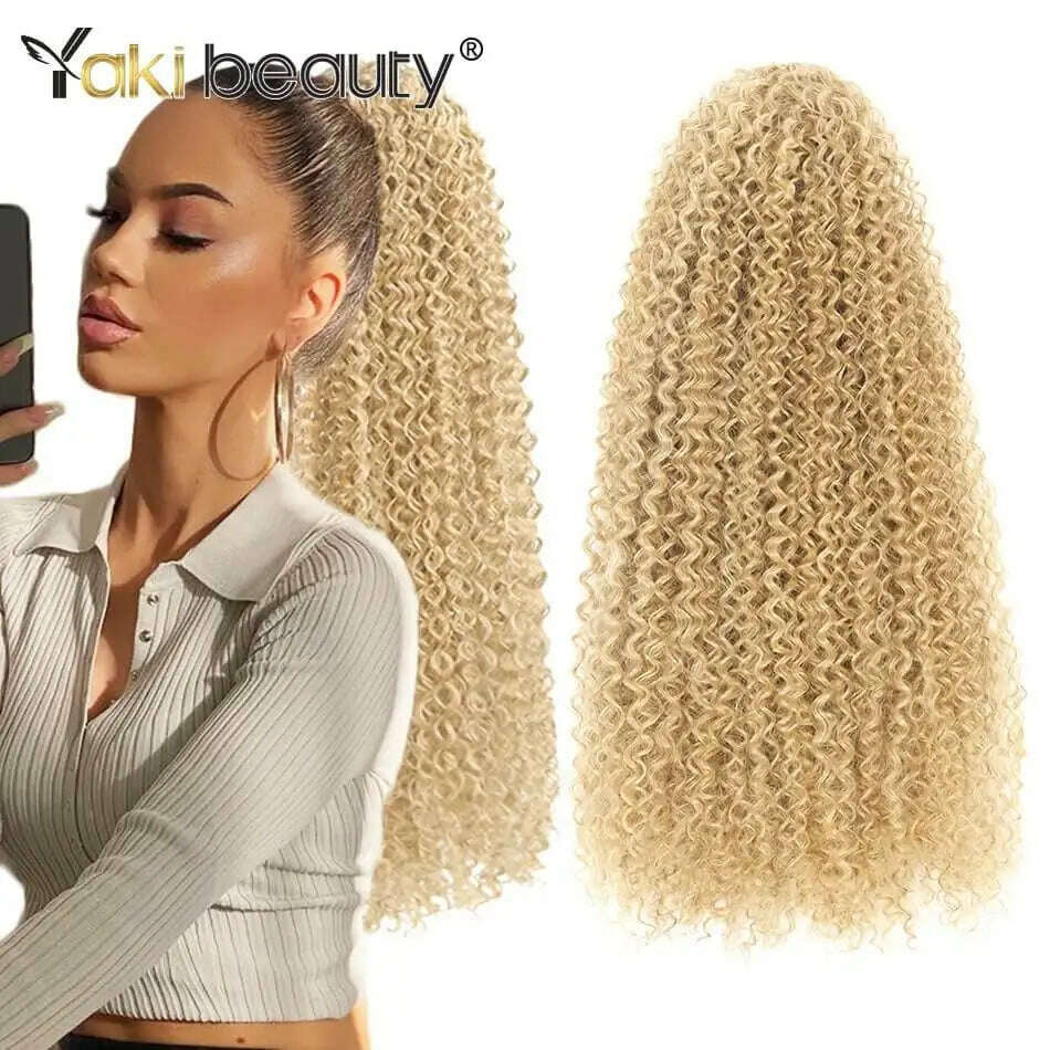KIMLUD, Synthetic Long Kinky Curly Ponytail 24inch Drawstring Ponytail Chip-In Hair Extension MT4/27# Wrap Around Ponytail, JC-SP18-613 / 24inches 60cm, KIMLUD APPAREL - Womens Clothes